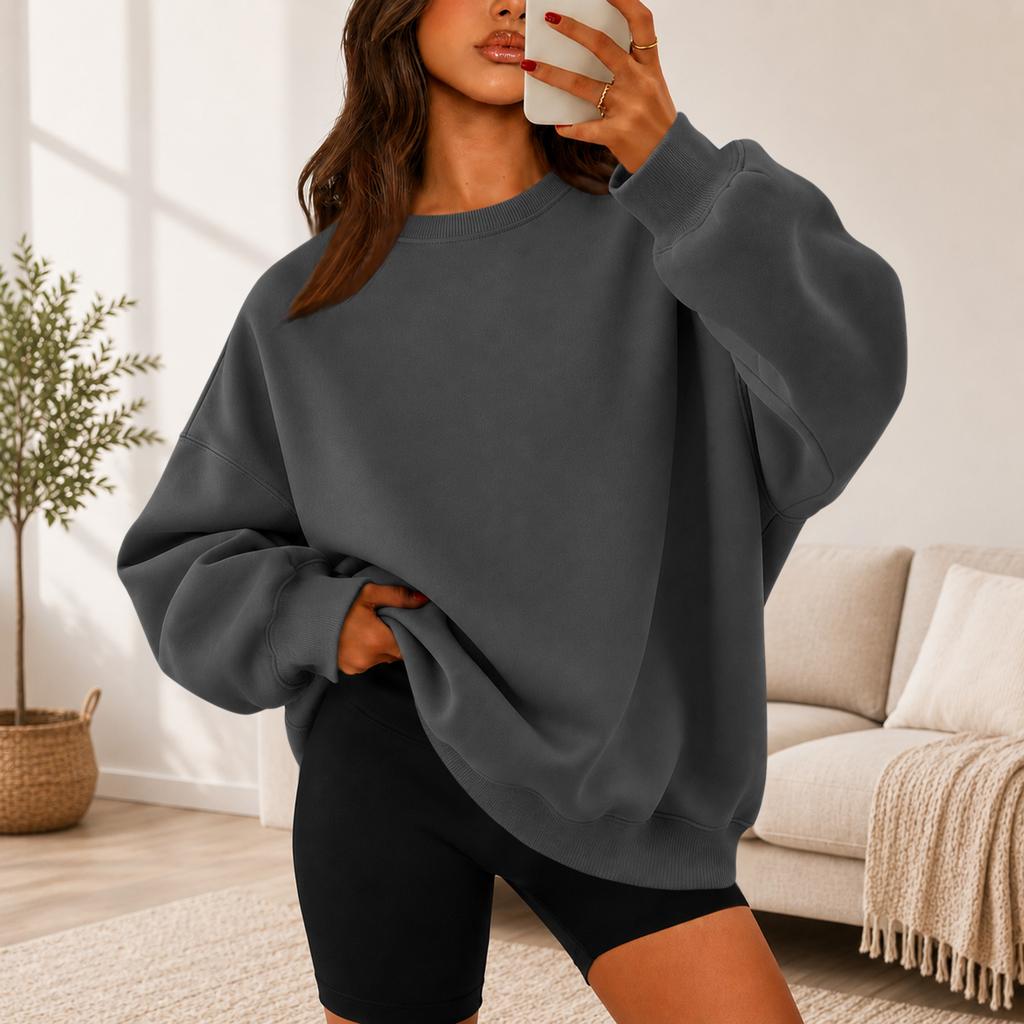 Women's Color Crewneck Sweatshirt Loose Fit Casual Pullover for Everyday Wear