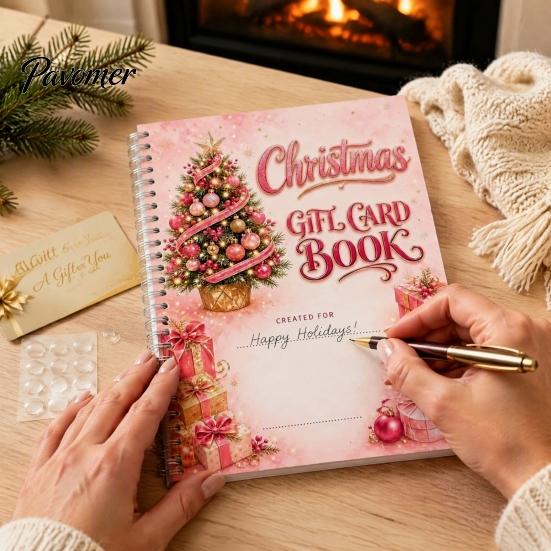 Christmas Money Holder for Cash DIY Spiral Bound Gift Card Book, 5x7 Holiday Booklet, Display Book 10 Pages Merry Cards, Gifts Family, Friends,