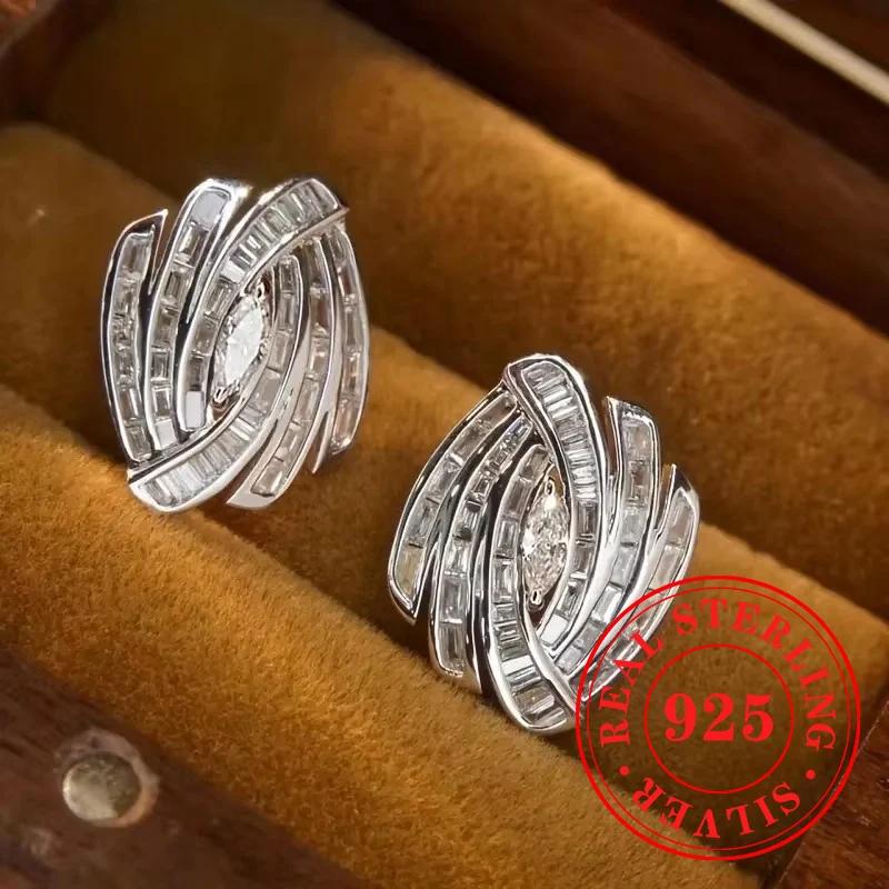 Gorgeous Stud Earrings  Sterling Silver Dazzling Exquisite Flower Design Accessory Luxury Trendy Bridal Jewelry Gifts