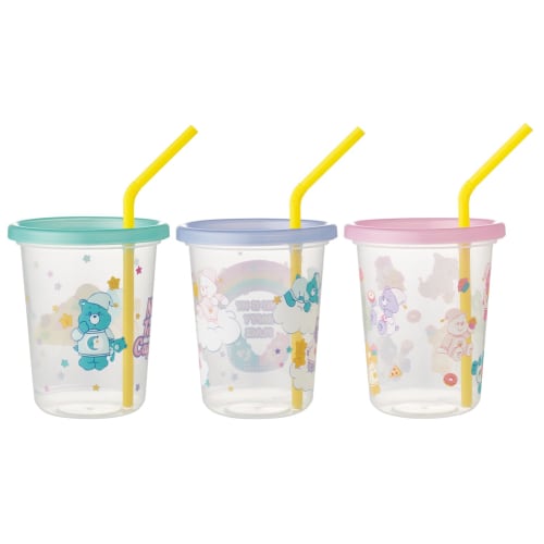 Skater Care Bears SIH3ST-A 320ml Tumblers with Straws, Set of 3, Made in Japan