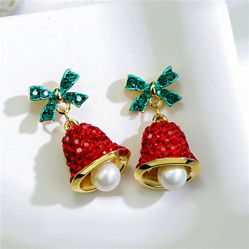 Women Fashion Christmas Bow Wind Chime Earrings Holiday Statement Dangle Earrings Xmas Jewelry Gift