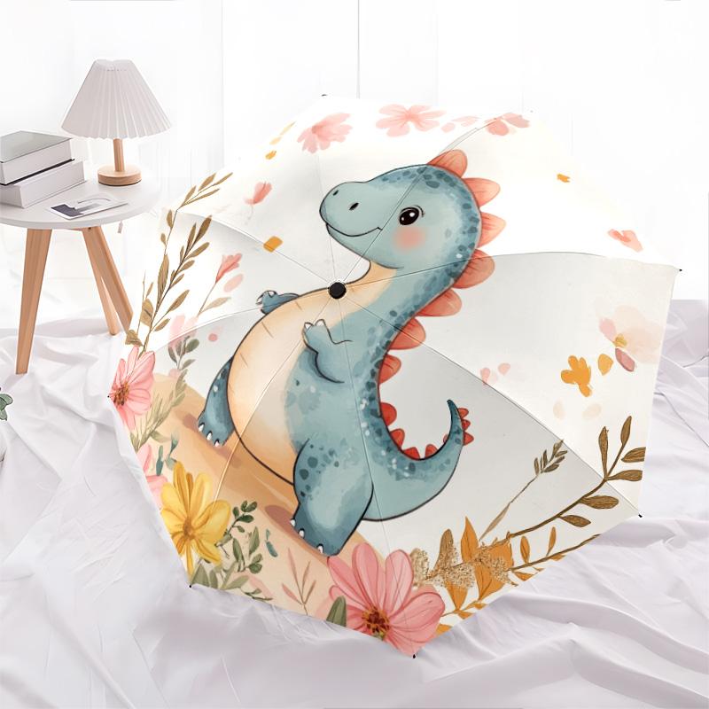 Flower Dinosaur  pattern, automatic folding umbrella, portable and foldable design, 8 ribs, a Christmas or birthday gift.