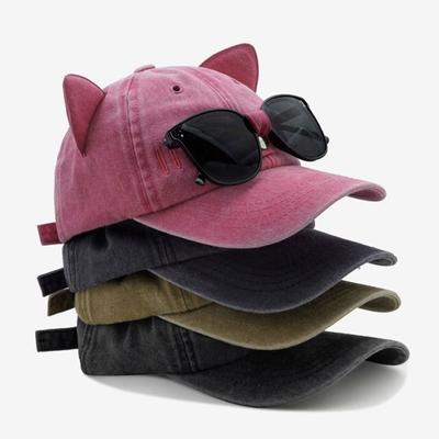 Unisex Cute Cat Ears Decoration Baseball Caps Outdoor Adjustable Personality Glasses Aviator Hat Casual Sunscreen Hat
