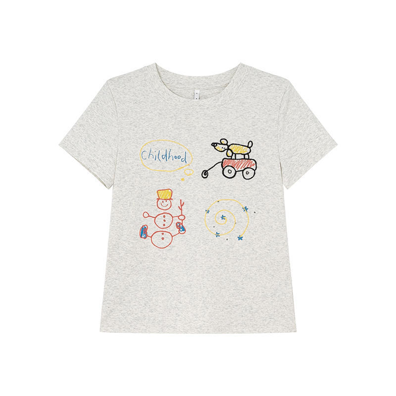 Women's Crew Neck Short Sleeve Graphic Tee Oversized Casual T Shirt Cartoon Embroidery Print Summer Top