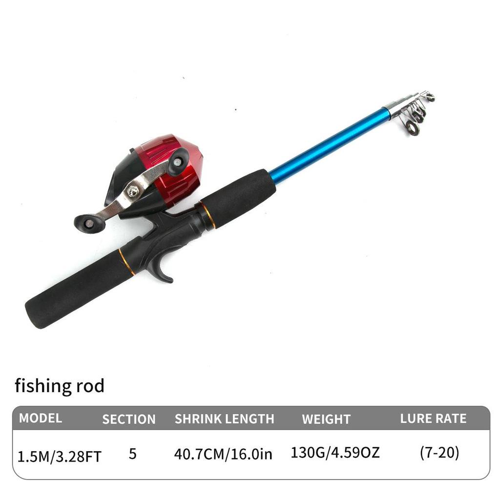 New Beginner Set Includes Spinning Reel, 1.5m Gun Handle Fishing Rod, Bait, Hook and Line, Portable Accessory Bag, Suitable for Fresh and Salt Water