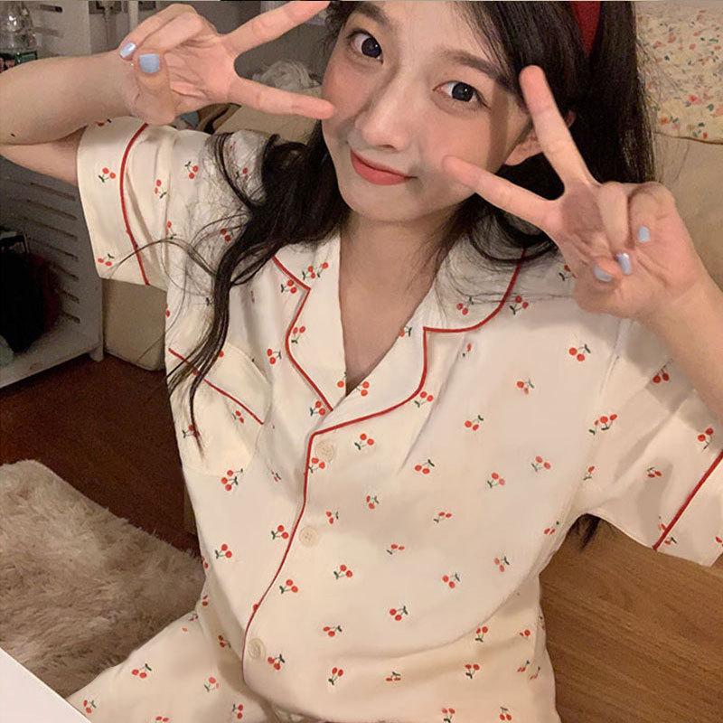 Cute Melody pajamas women's Japanese sweet cartoon style loungewear age-reducing girls cardigan short-sleeved set