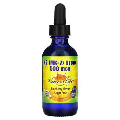 K2 (MK-7) Drops, Blueberry, 500 Mcg, 2 Fl Oz (60 Ml)