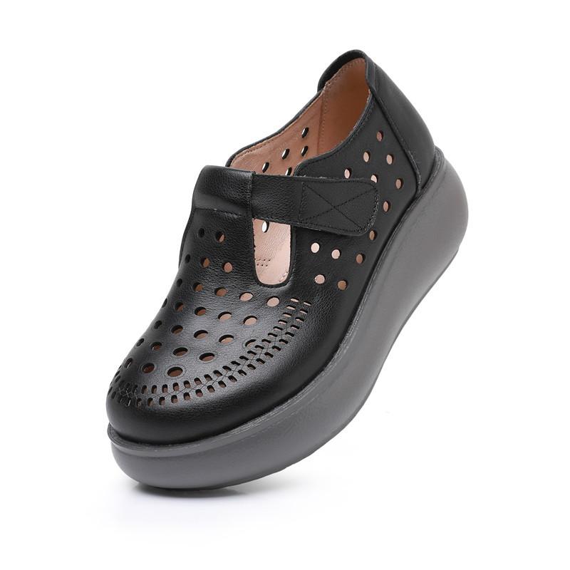 GKTINOO Genuine Leather Shoes Wedges Women Sandals 2025 New Spring Summer Hook & Loop Hollow Platform Sandals Large Size