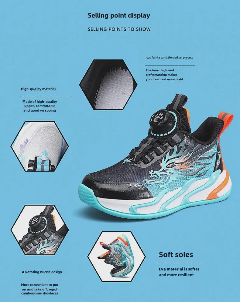 2025 Autumn Boys' Breathable Mesh Sports Shoes with Non-Slip Sole & Rotating Buckle