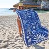 Blue Nautical Marine Beach Towel with Seahorse Seashell Starfish Coral Patterns Soft Towel Travel Swimming Pool Camping