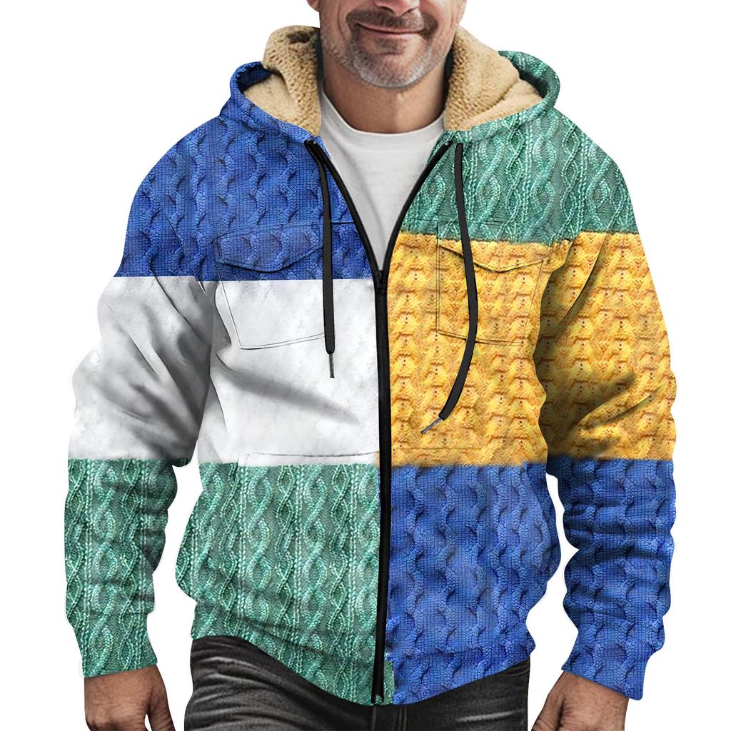 Men'S Winter Zipper Hooded Fleece Sweatshirt With Patch Pocket Casual Jacket