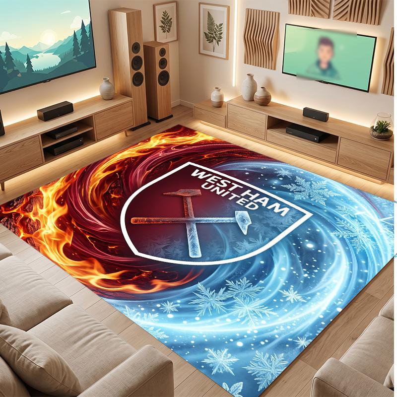 West Ham United Voetbal Print Kristal Fluweel Tapijt, Comfortabel Waterabsorberend Antislip Binnen Vloerkleed