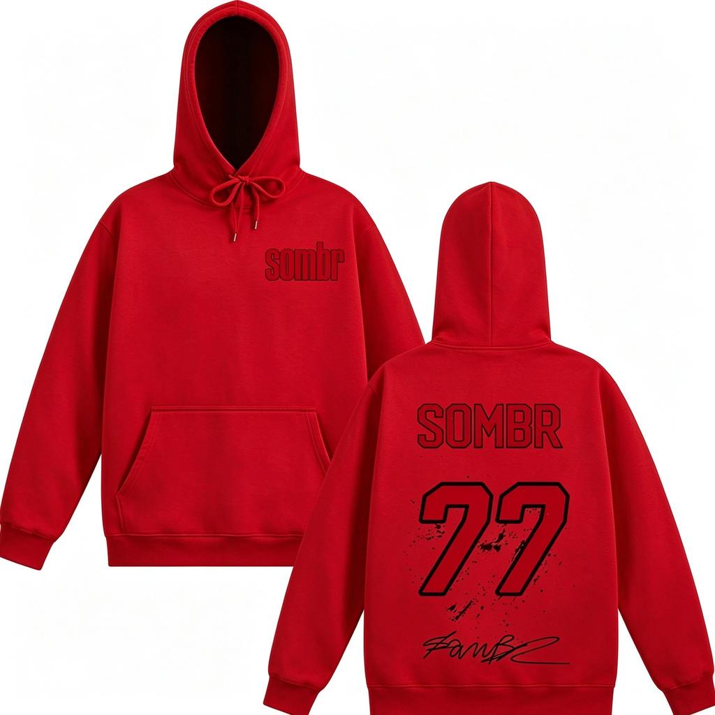 Men Women SOMBR 77 Graphic Hoodie Pullover, Vintage Signature Print Hooded Sweatshirt, Hip-hop Street Casual Long Sleeve Tops