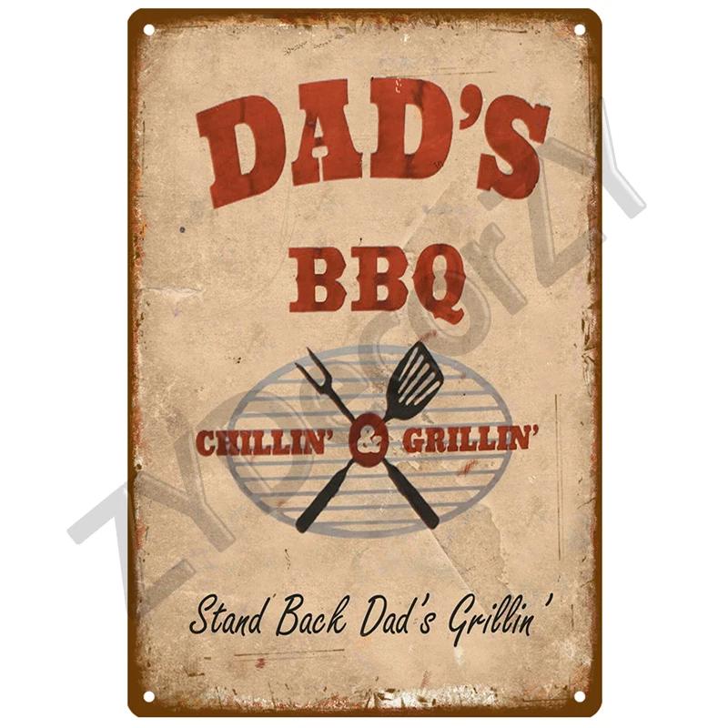 Retro BBQ Tin Sign - Vintage Wall Posters & Metal Decor - Decorative Wall Plate for Kitchens, Patios & Barbecue Themed Spaces