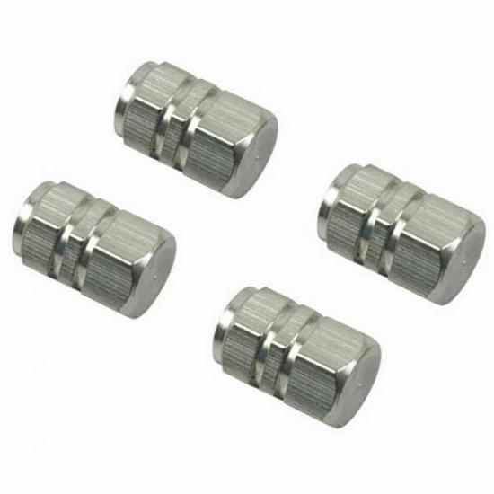4 Silver Hex Aluminum Wheel Tire Pressure Air Stem Valve Caps for Auto-Car-Truck