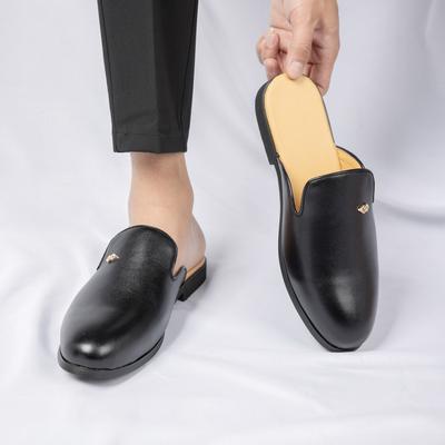 Nieuwe Aankomsten Heren Zwart Wit Patroon Leer Halve Pantoffels Schoenen Mannelijke Casual Muiltjes Mocassins Ademende Loafers