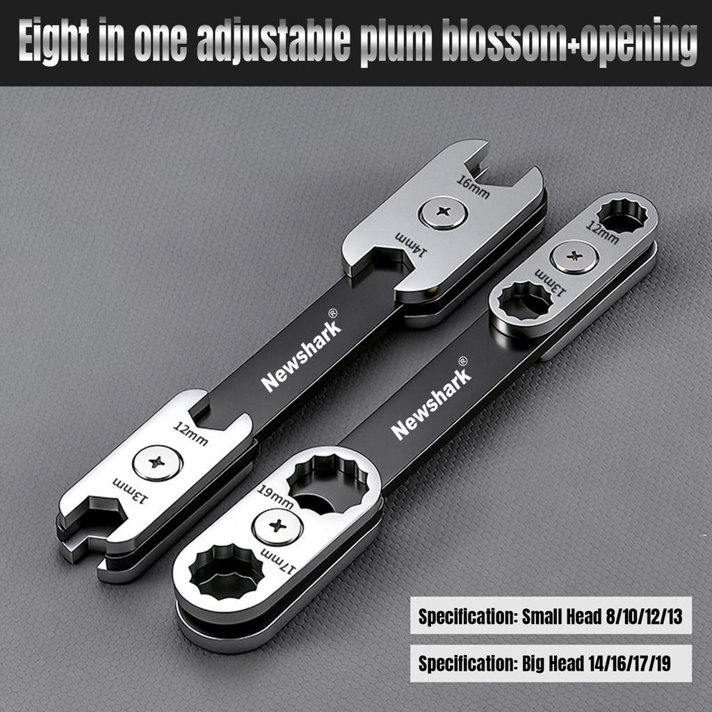 8-in-1 Multi-Function Universal Wrench Set, 360° Rotating Socket Wrench (6-19mm) for Auto & Motorcycle