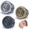 Vintage Blackened Stainless Steel Archangel Michael Ring Polished Angel Relief Design