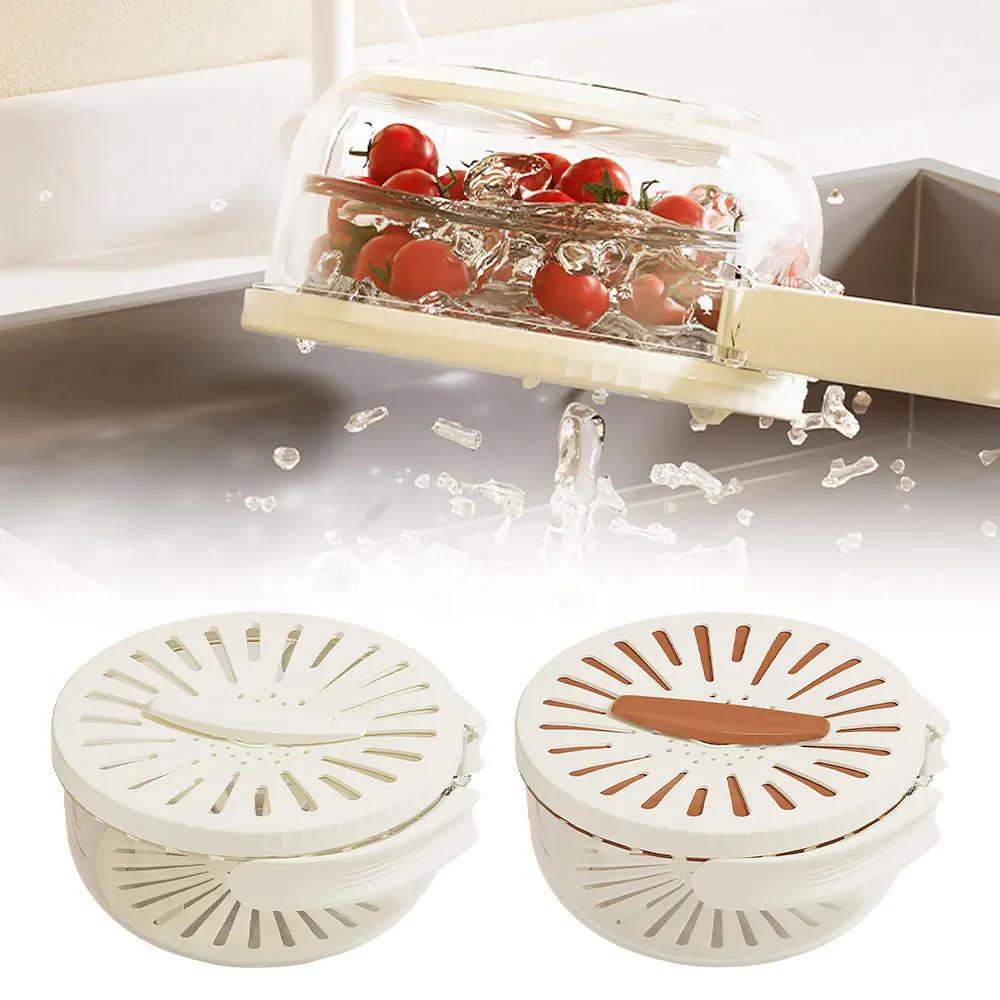 New Drain Basket with Lid Fruit Rice Washing Drain Basket with Handle Refrigerator Storage Bowl Home Kitchen Organizer Rice bowl