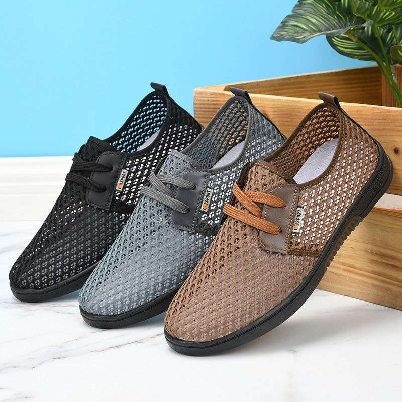 2025 summer new men's net shoes light breathable hollow mesh shoes soft sole non-slip light casual shoes men's sandals