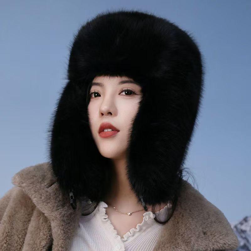 Women's Windproof Faux Fur Plush Winter Hat with Ear Muffs