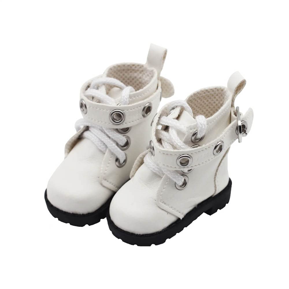 Niannyyhouse 20cm Plush Biker Boots, 5.5cm Long, Cotton Doll Leather Shoes (White)