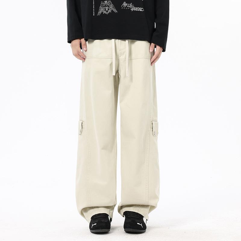 Overalls men's autumn new American retro trendy brand splicing loose wide-leg straight elastic waist casual pants
