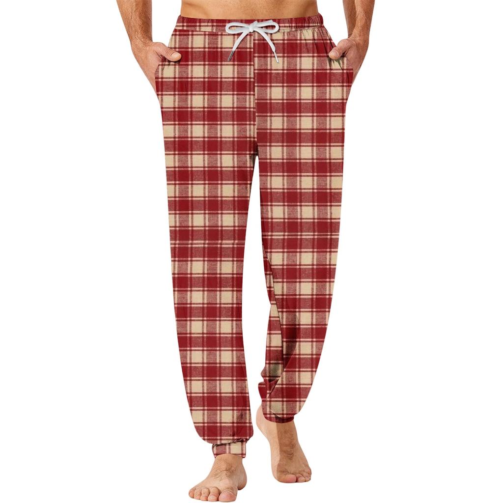 Men's Plaid Print Drawstring Jogger Pants with Pockets Sleepwear for Home