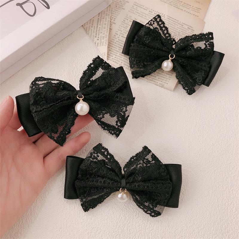2pcs Xiaoxiangfeng Lace Bow Hair Clip, Pearl Bow, Bangs Clip, Side Hair Clip, Hair Accessory, Hairpin