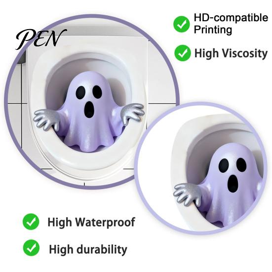 Waterproof 3D Wall Art Halloween Ghost Toilet Lid Decal, Self-Adhesive Horrible Cover Easy Apply Stickers Seat Stickers, for Bathroom Restroom