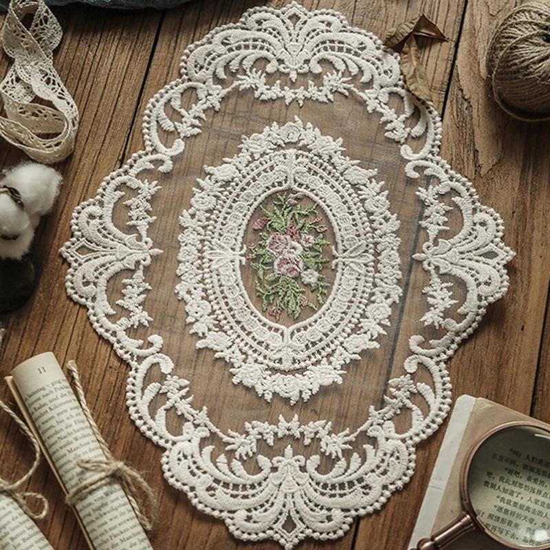 Latest Oval Lace Embroidery Table Place Mat Ins Christmas Pads Cloth Placemat Mug Coffee Tea Cup Coaster Doily Kitchen Table Decoration