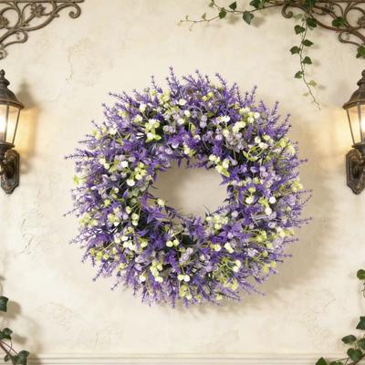 Wreath Hanger Artificial Lavender Wreath for Front Door Adjustable No Watering or Pruning Needed Realistic Floral Decor for Indoor Outdoor