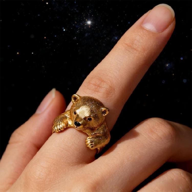 Charming Open Band Bear Ring Stylish Finger Hoop Delicate Piece Trendy Stackable Hoop Alloy Texture for Casual Wear