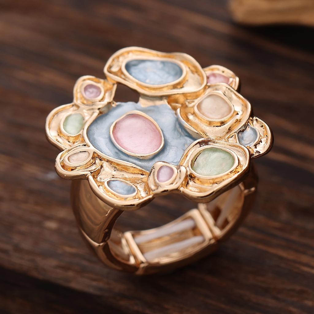 Enamel Geometric Flower Elastic Ring, Women's Fashion High-end Rose Alloy Ring