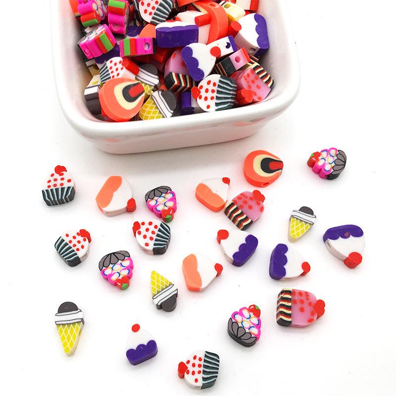 Diy Soft Pottery Bead Separation Mixed Color Fruit Cartoon English Letters Perforated Loose Beads, Sliced Bracelet Material