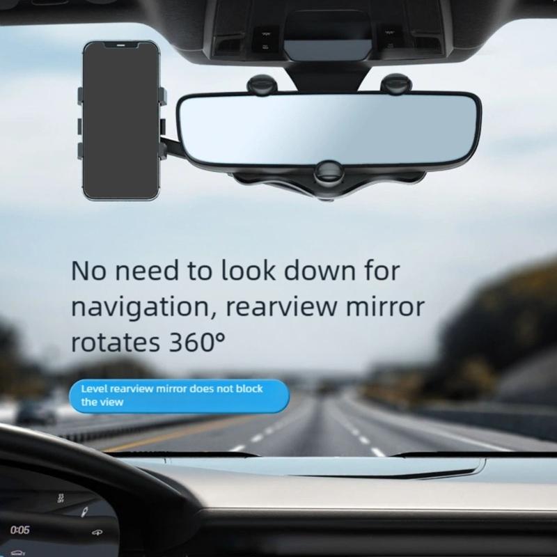 Universal Car Phone Mount With 360 Rotation ABS For Rearview Mirror Installation And Multiple Angles Adjustment