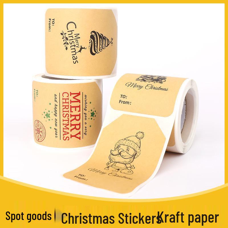 Santa Claus Kraft Paper Christmas Gift Sealing Stickers - Custom Self-Adhesive Labels