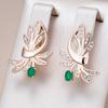 Green Natural Zircon Drop Earrings For Women Luxury  Rose Gold Color Crystal Flower Accessories Vintage Jewelry