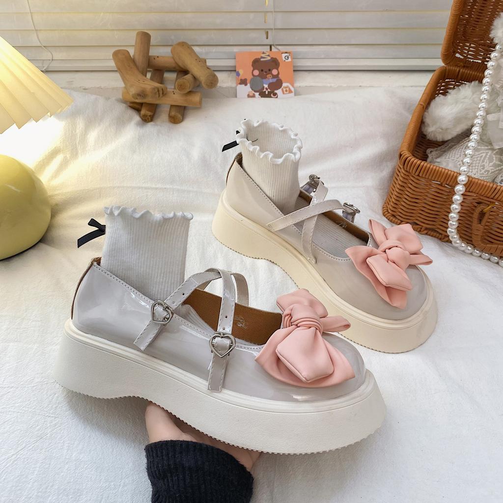 Fashion Bow-Knot Soft Shoes Woman Flats Oxfords Clogs Platform Butterfly Dress Leather Summer New Creepers Mary Janes Butterfly-knot