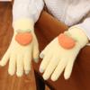 Autumn and Winter New Gloves Female Cycling Warm Winter Velvet Thickened Five Fingers Cute Peach Ins Wind