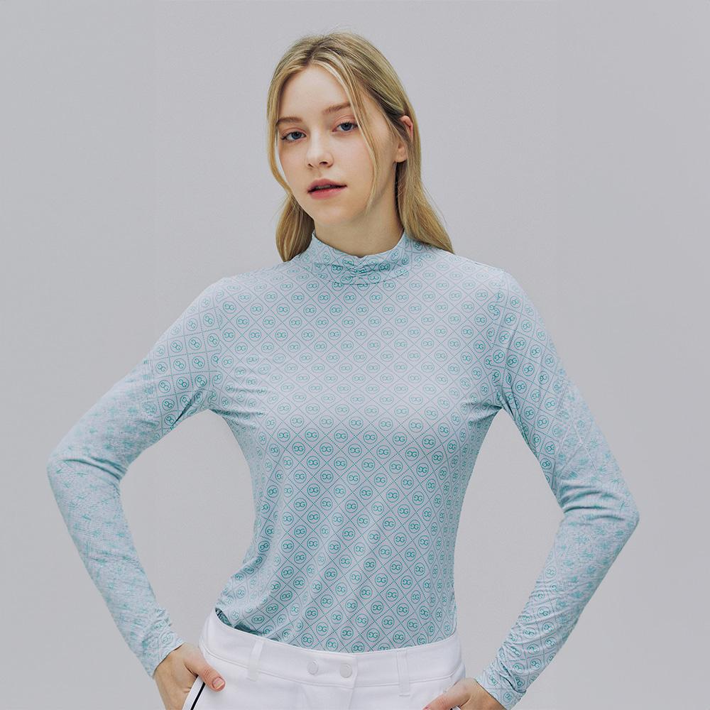 Elle Golf Women S Season Pattern Mock Neck T-Shirt_6I45401 Pink_400/090
