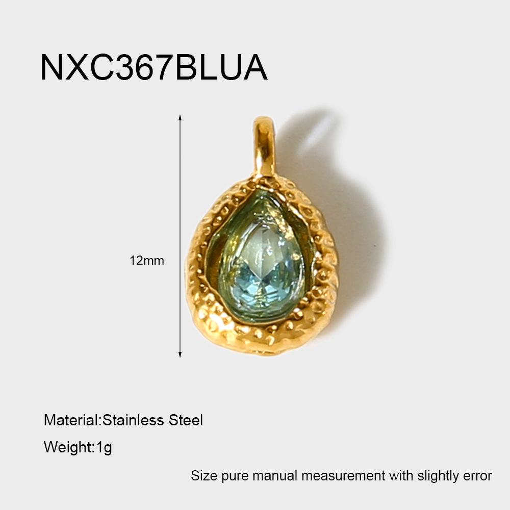 18K Gold-Plated Zircon Water Drop Hammered Pendant - Stainless Steel, Waterproof DIY Jewelry Accessory
