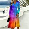 Women's Casual Print Long Sleeve V-Neck Dress with Pocket
