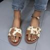 One-word Slippers for Women's New Large-size Leopard Print Rivets, Flat Bottom, and Beach Sandals for Women