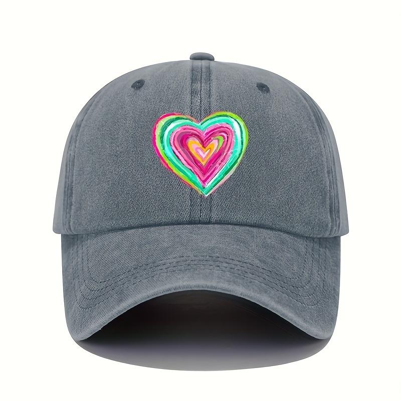 Vintage baseball cap with vibrant heart-shaped print and adjustable sun protection casual headpiece