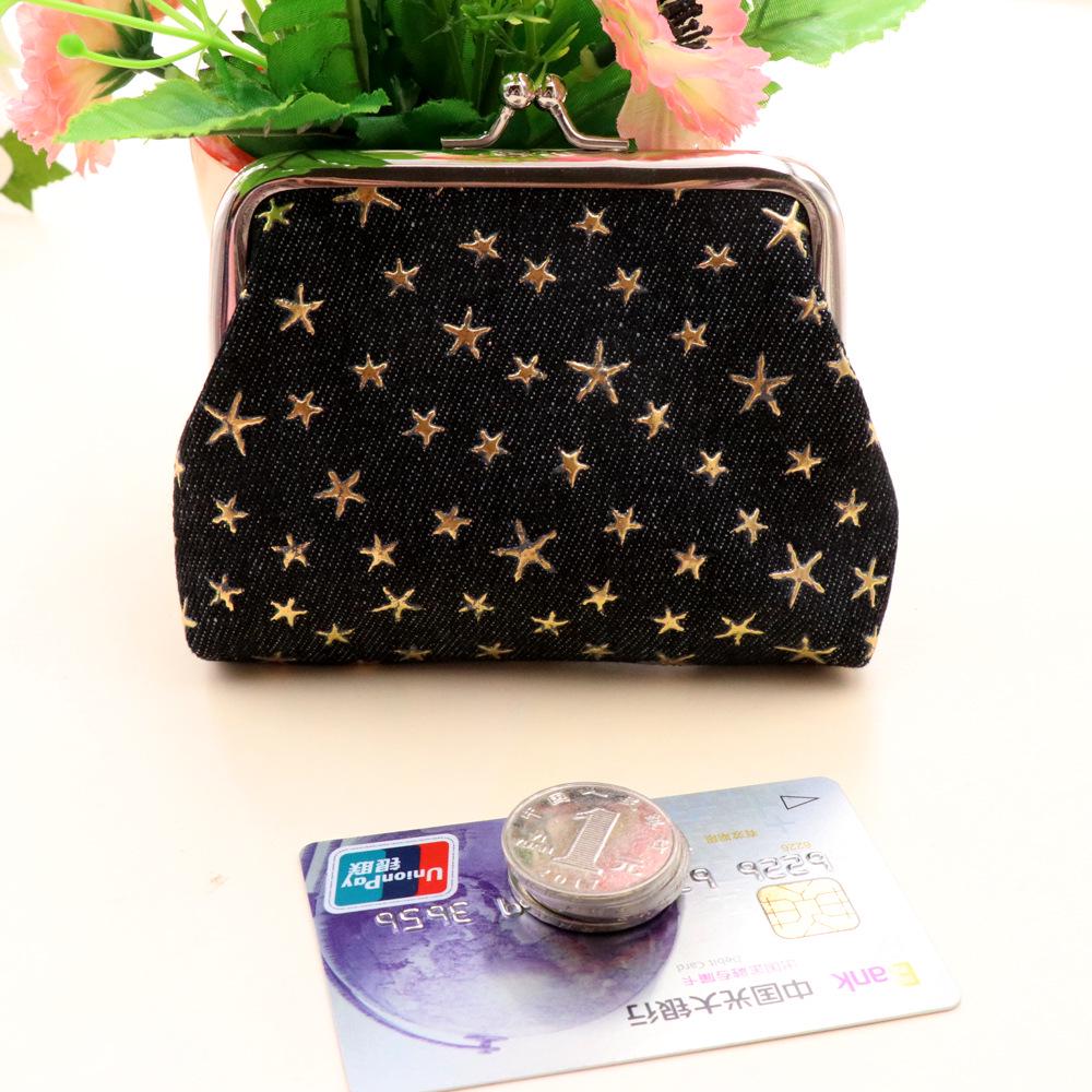 Denim Canvas Kiss Lock Coin Purse - Ladies' Handheld Fabric Bag