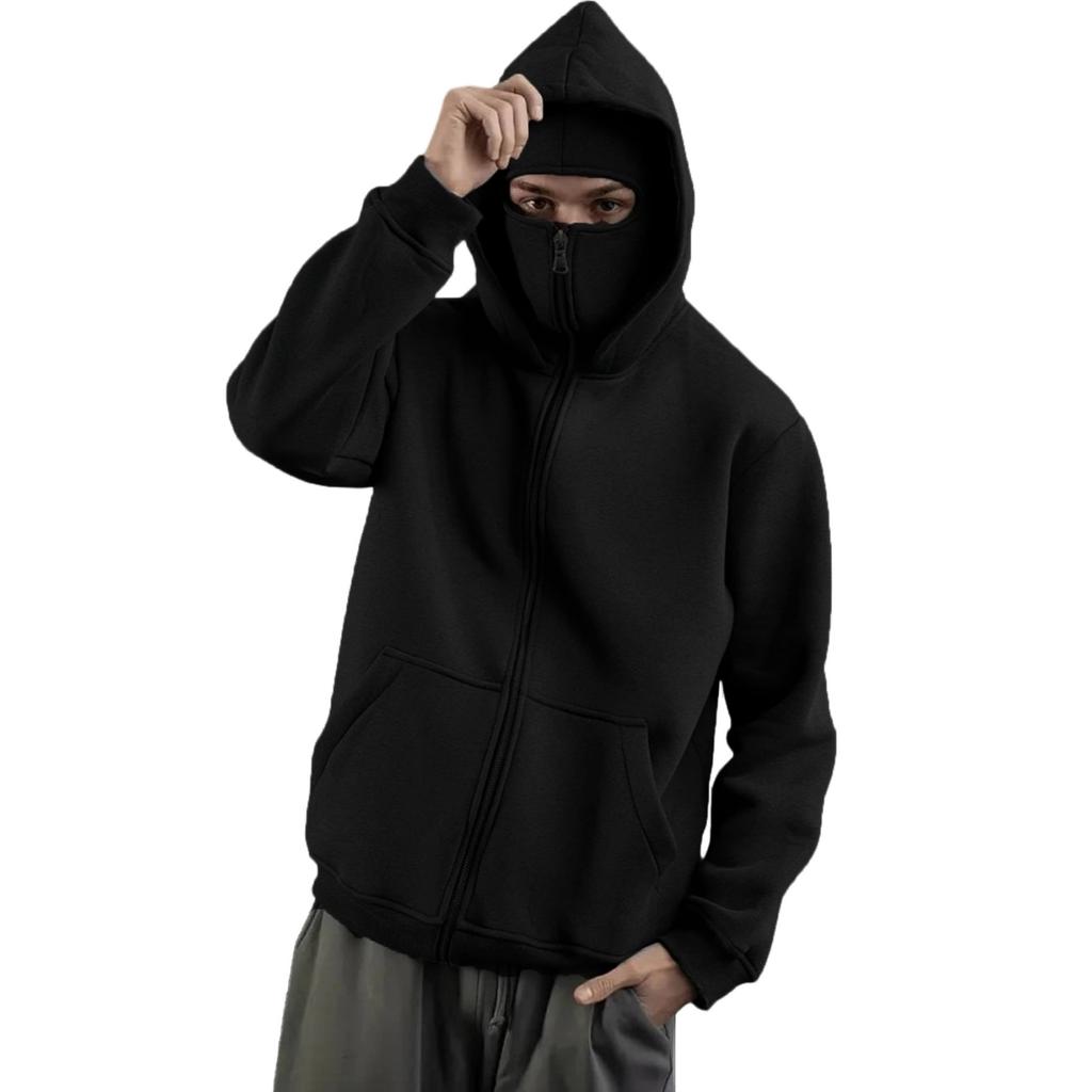Men's Modern Zip-Up Hoodie with Face Cover for Casual Wear