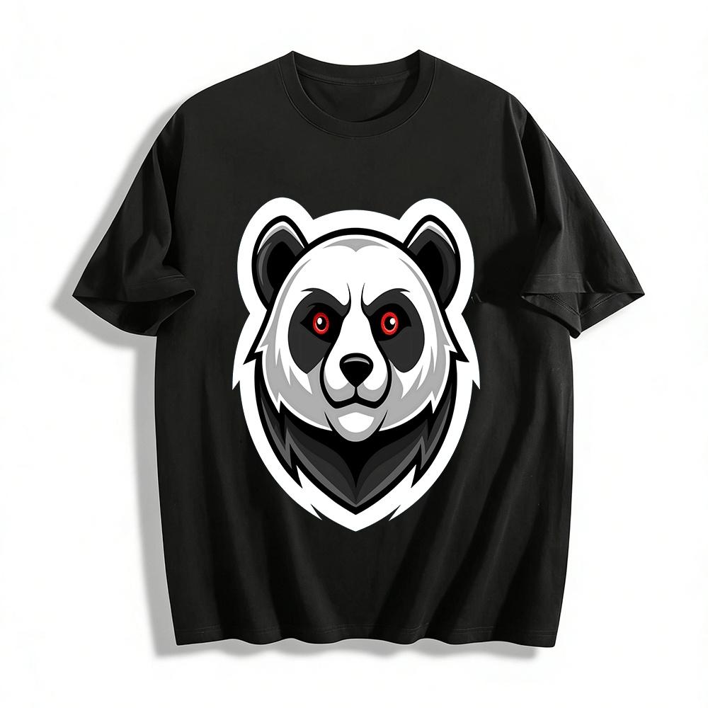 Trendy Red-eyed Panda Print Casual Loose Crewneck Top Pure cotton T-shirt XXS
