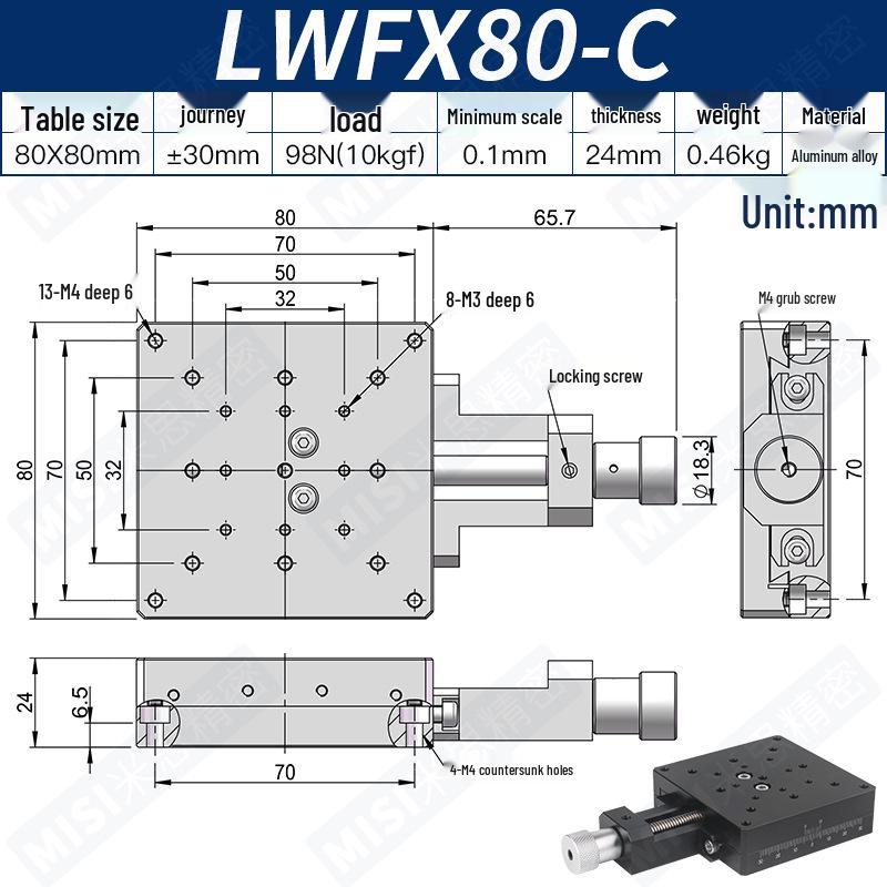 Heavy Load Precision Linear Slide Table with Fine-tuning Screw Rod - 50/80/100 Stroke