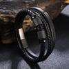 Men's Multi-layer Woven Leather Punk Bracelet with Stainless Steel Hip Hop Accents